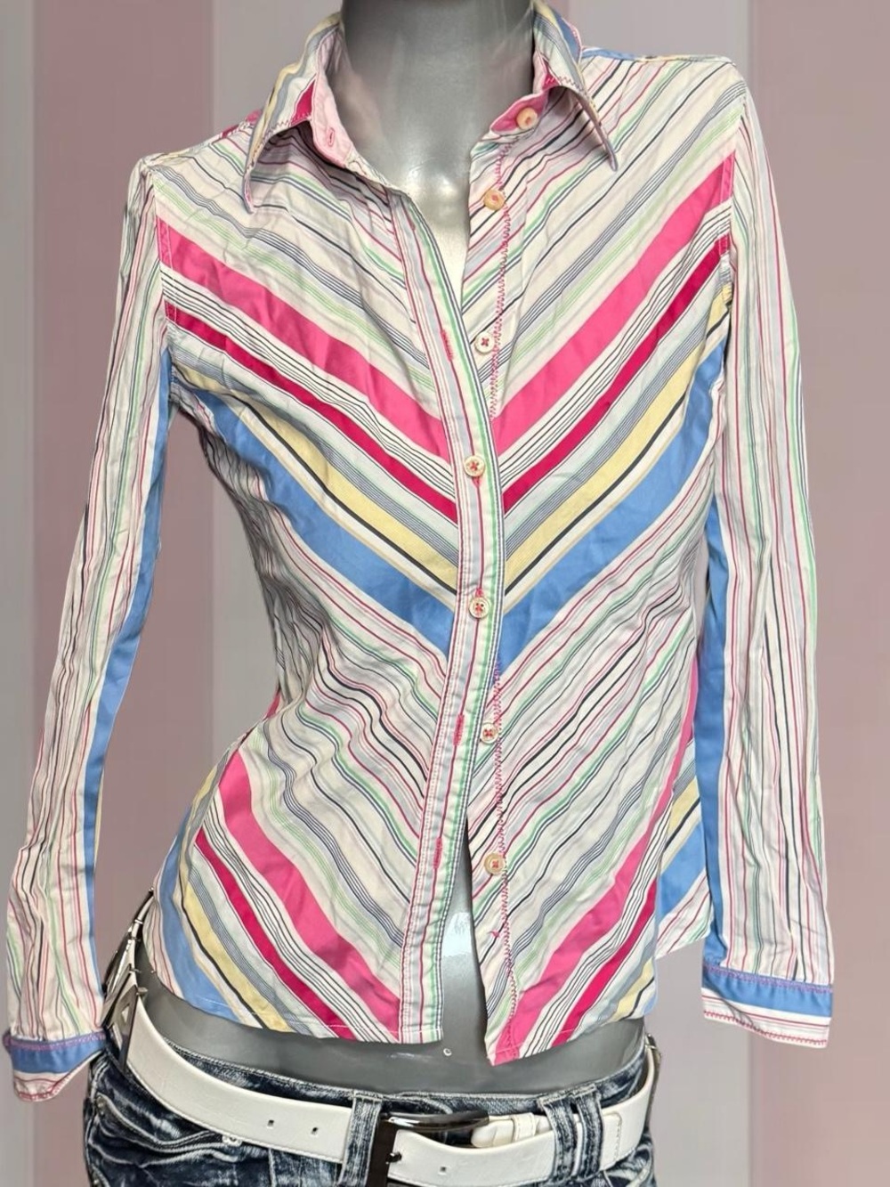 Tommy Hilfiger Blue Pink Pastel Stripe button up shirt
